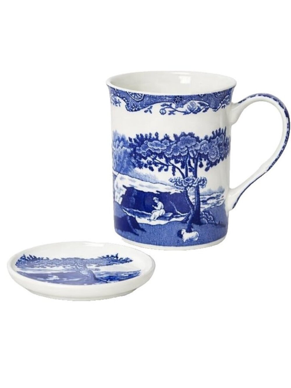 Spode Blue Italian 12oz Mug & Coaster Set - Scenic Motif -  For Coffee & Tea